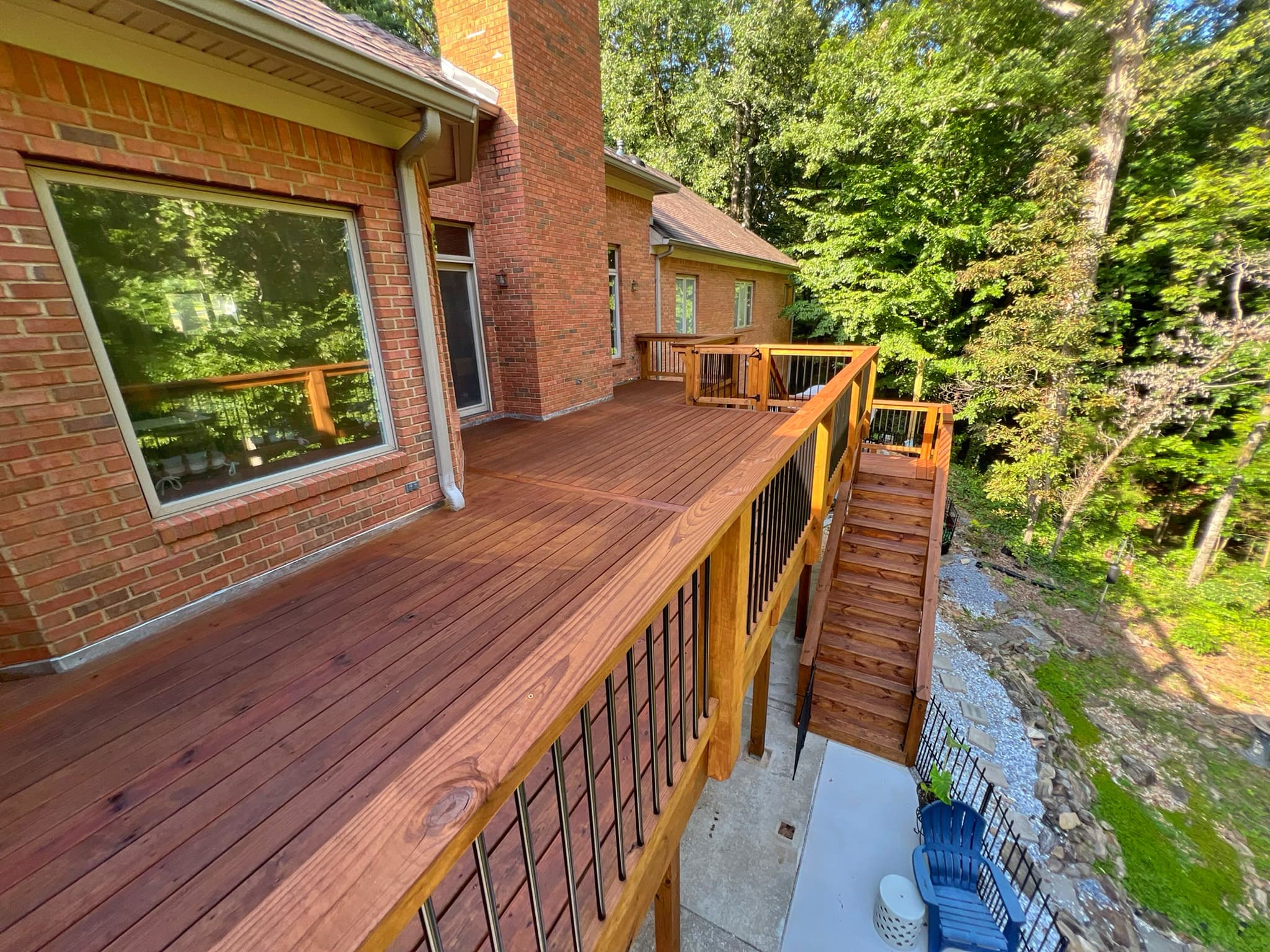 Stained deck with railings