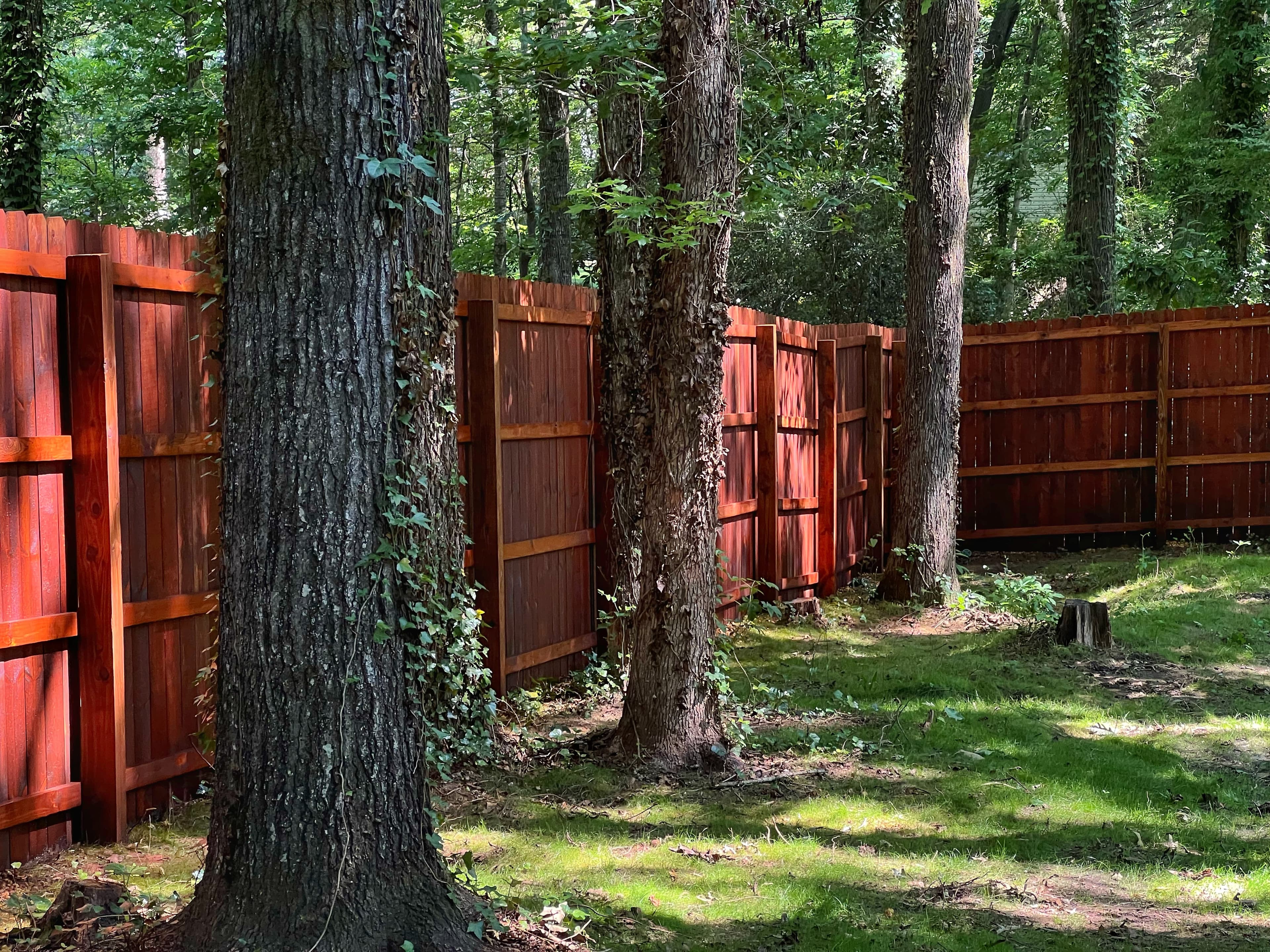 Stained horizontal privacy fence
