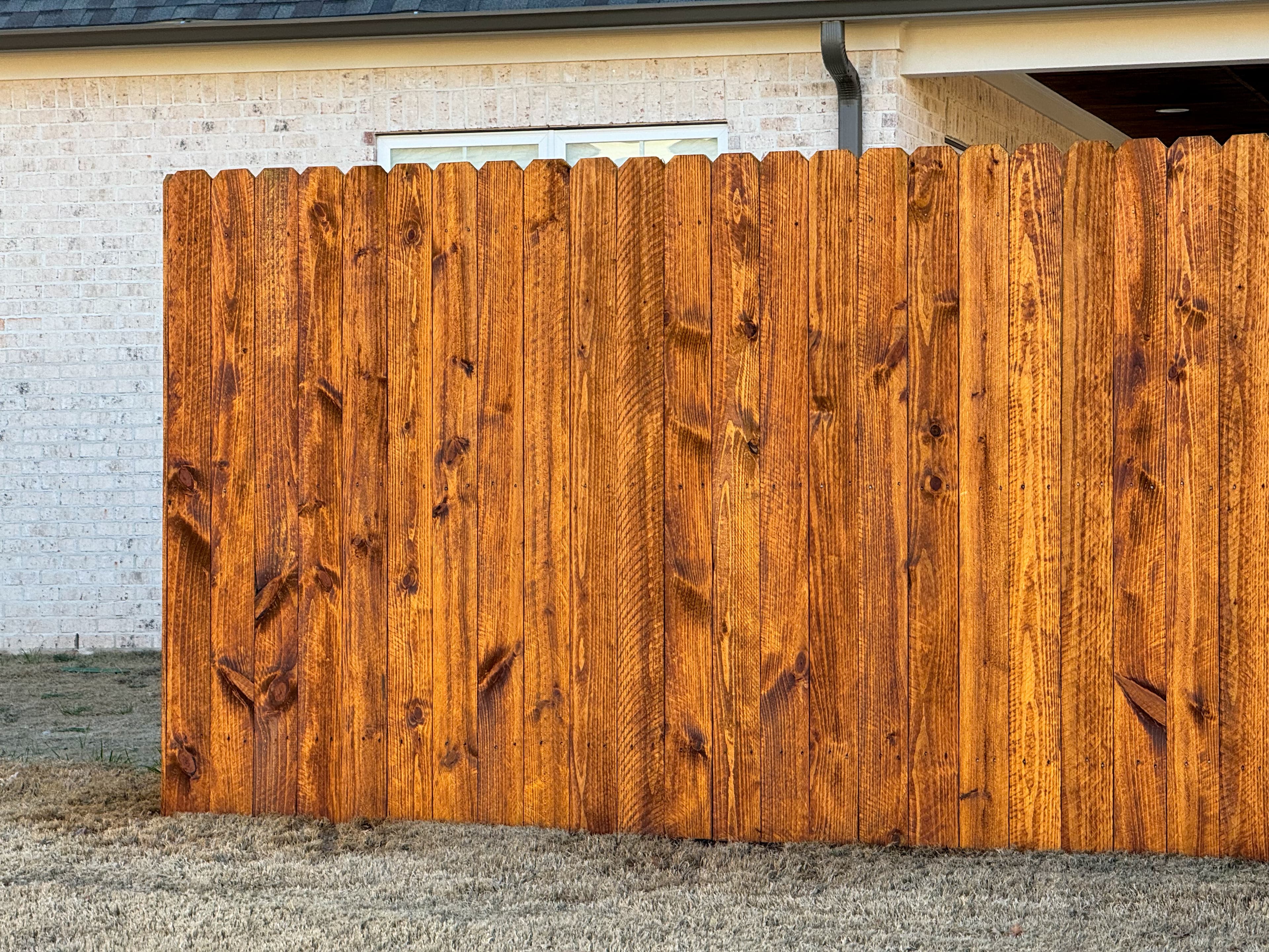 Stained fence close-up