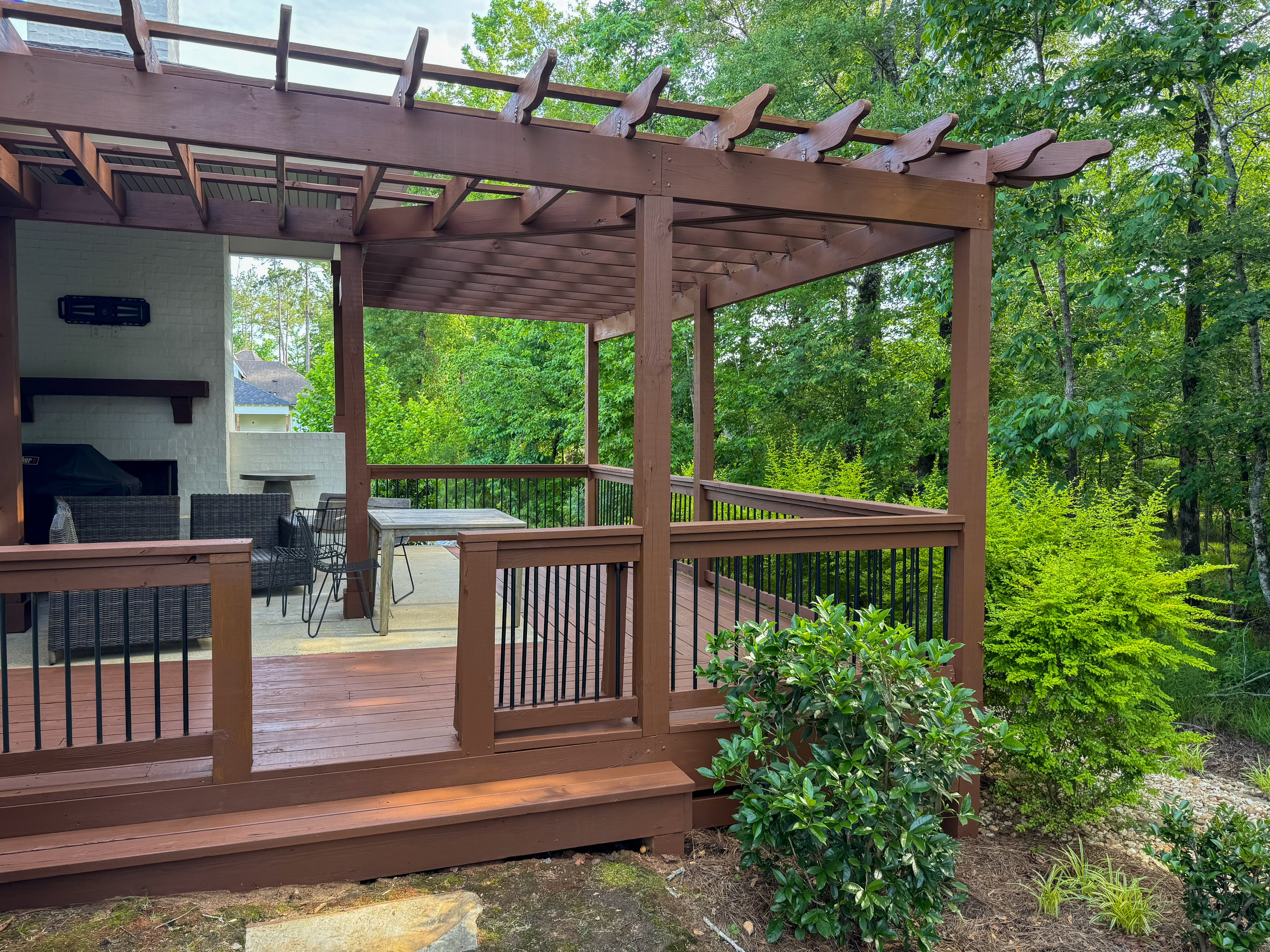 Stained pergola and deck
