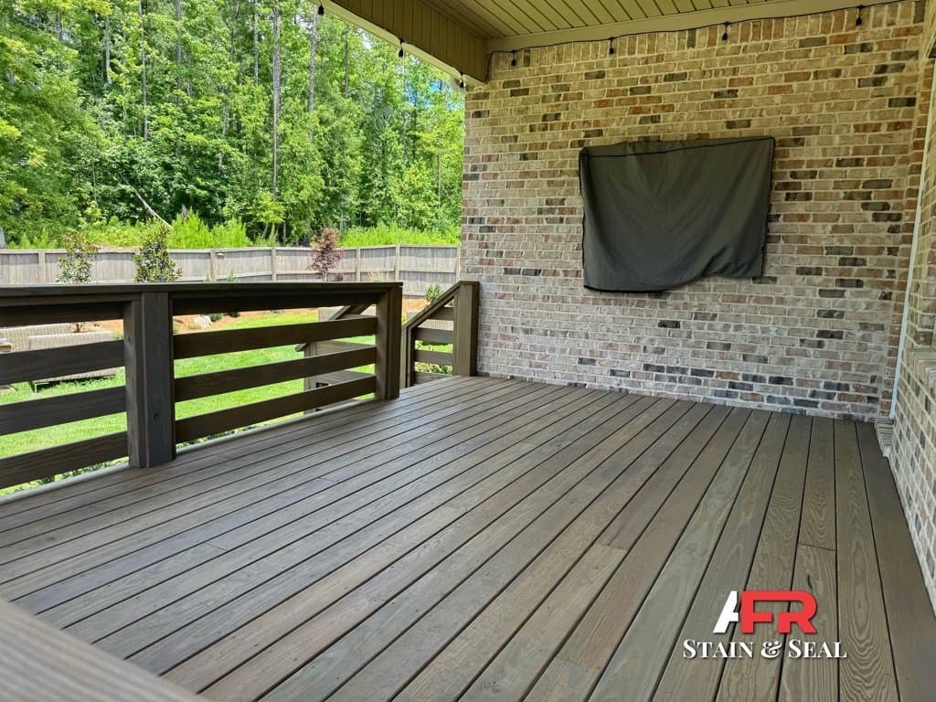Covered porch deck stained in Cape Cod