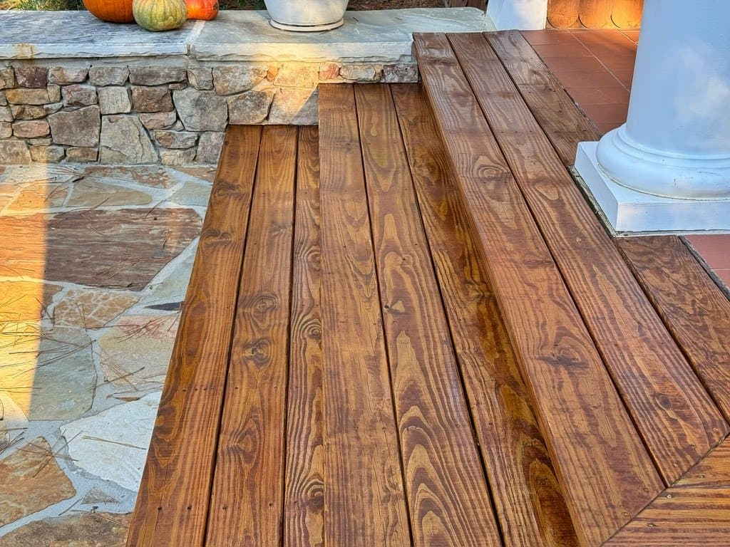 Front porch steps stained in Chestnut