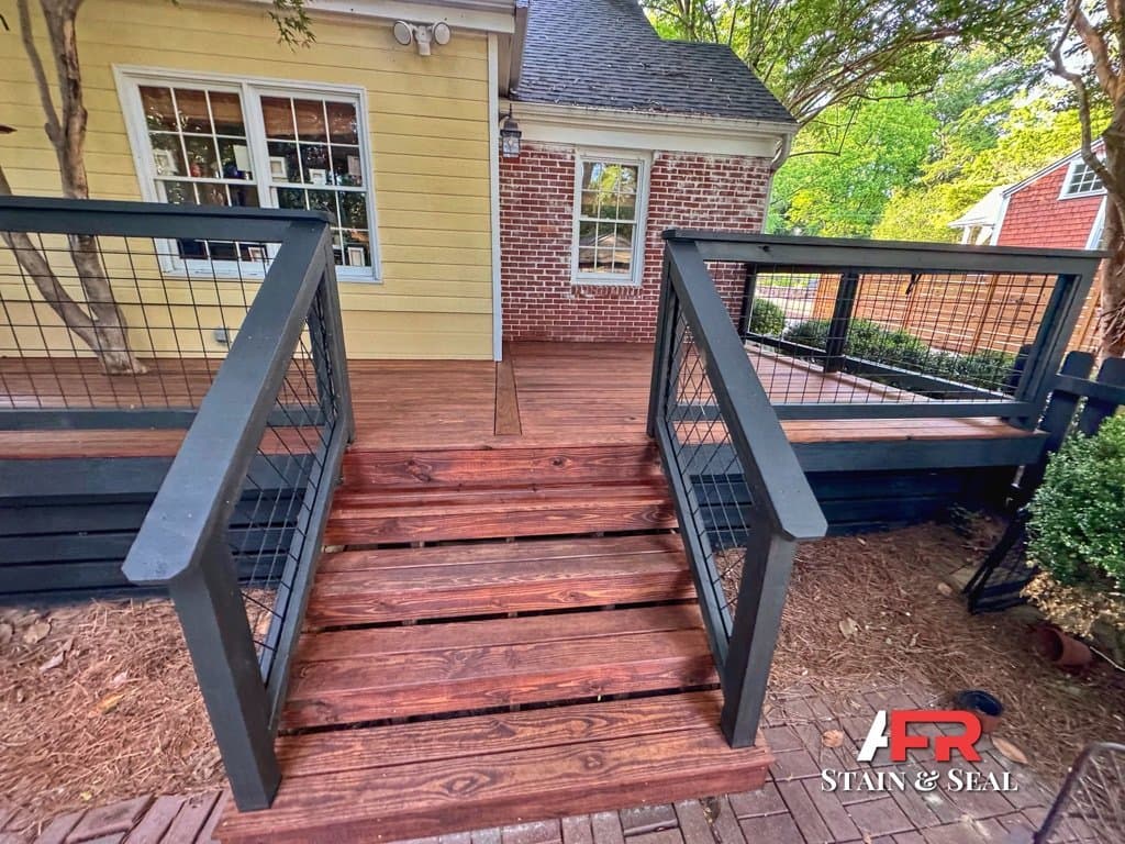 Deck stairs stained in Mahogany