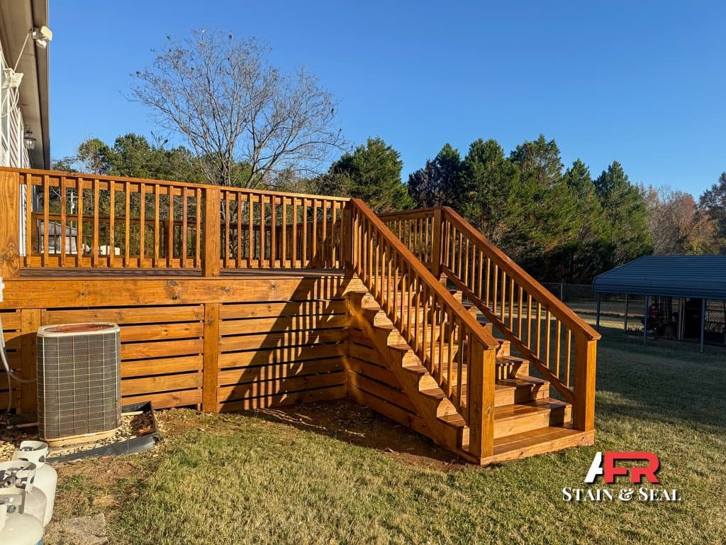 Deck stairs stained in Pecan