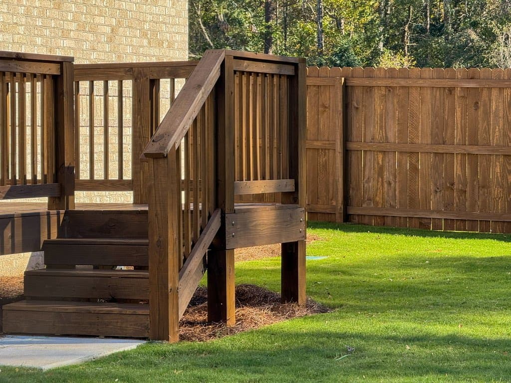Deck stairs stained in Sable