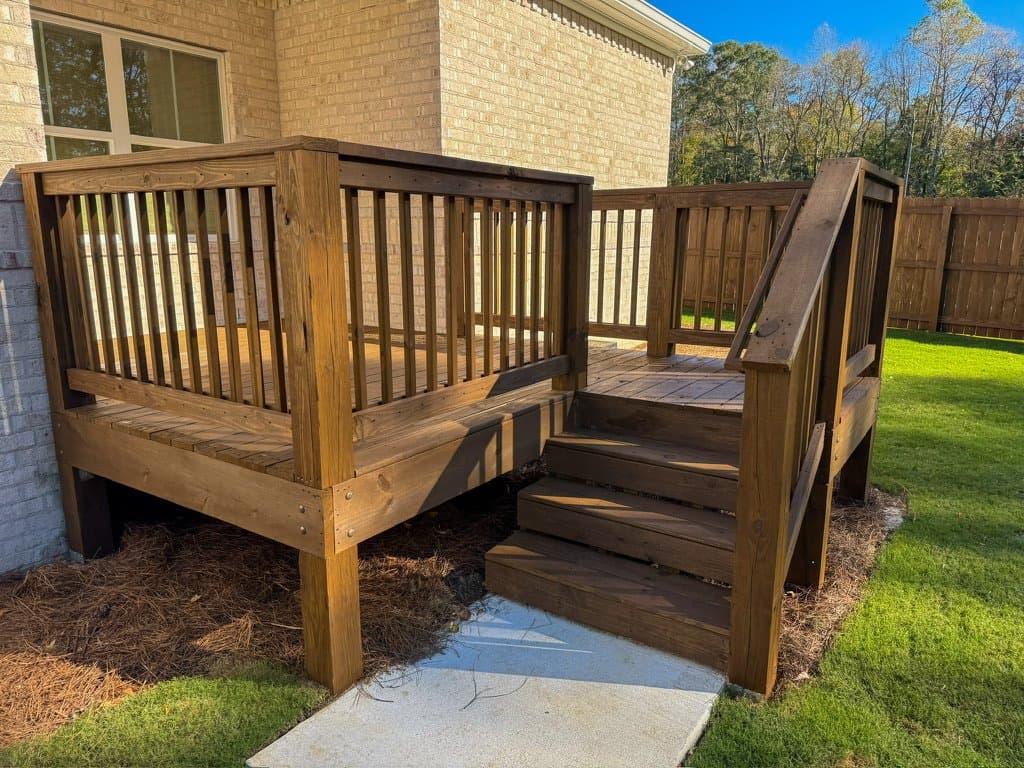 Deck railing and stairs stained in Sable
